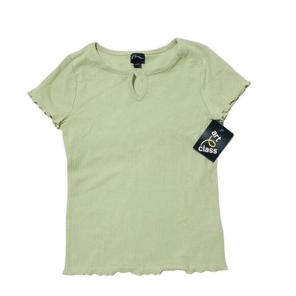 NEW Art Class Ribbed Ruffled Tee in Pastel Sage - Picture 5 of 6